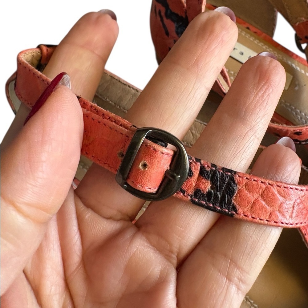 Zara Basic Women's Coral orange and Black snakeskin Strappy Sandals sz 37 Boho - Picture 8 of 8